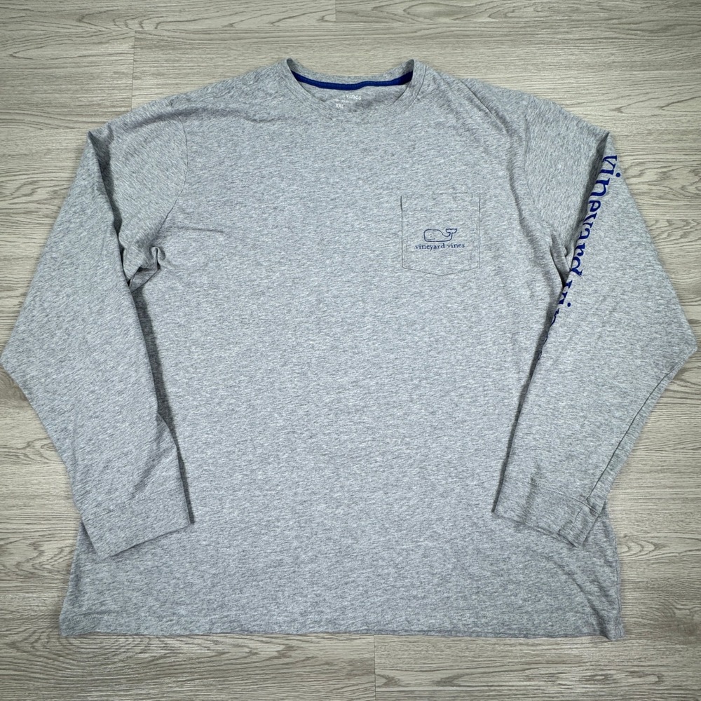 Vineyard Vines Mens Long Sleeve Pocket T-Shirt Gray XXL Whale Graphic Preppy Tee